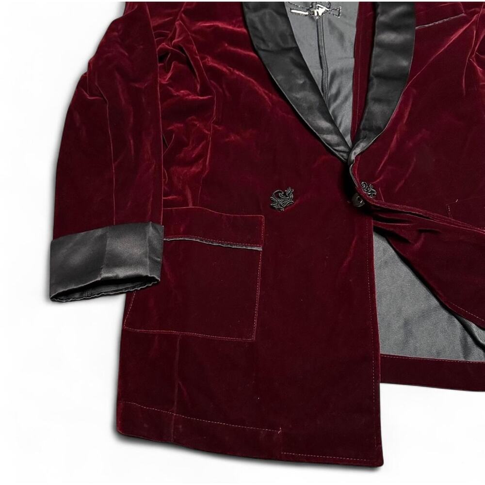 Playboy Hugh Hefner Red Velour Velvet Lapel Jacket - Picture 2 of 4